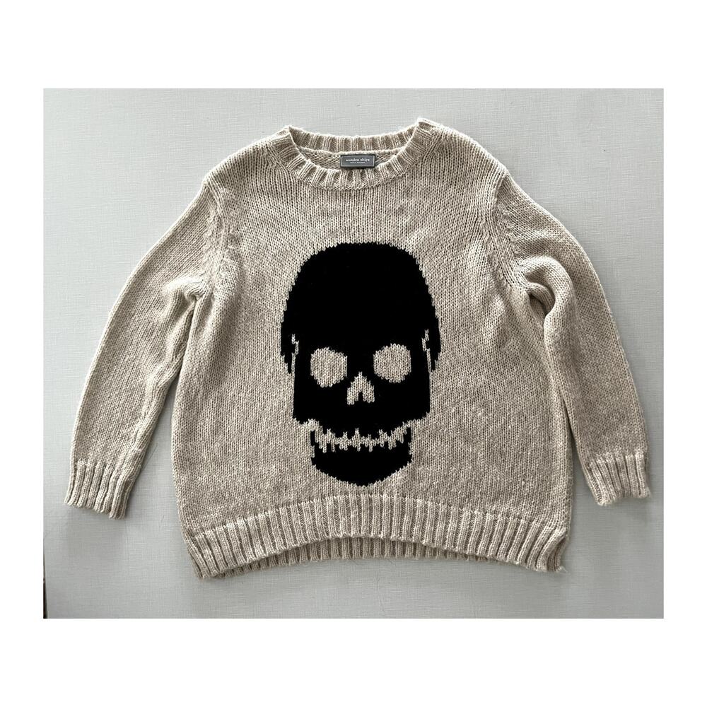 Wooden Ships Sz X/S Skull Pullover Sweater Tan Goth Edgy Punk Halloween Chunky - Picture 4 of 12